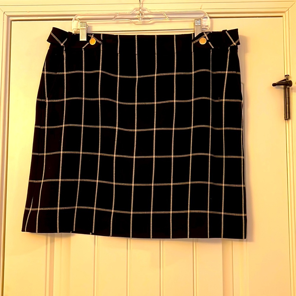 Loft Black and White Plaid Skirt